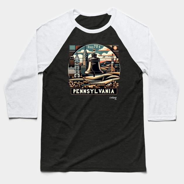 Keystone Kudos: Pennsylvania's Tribute - American Vintage Retro style USA State Baseball T-Shirt by LollipopINC